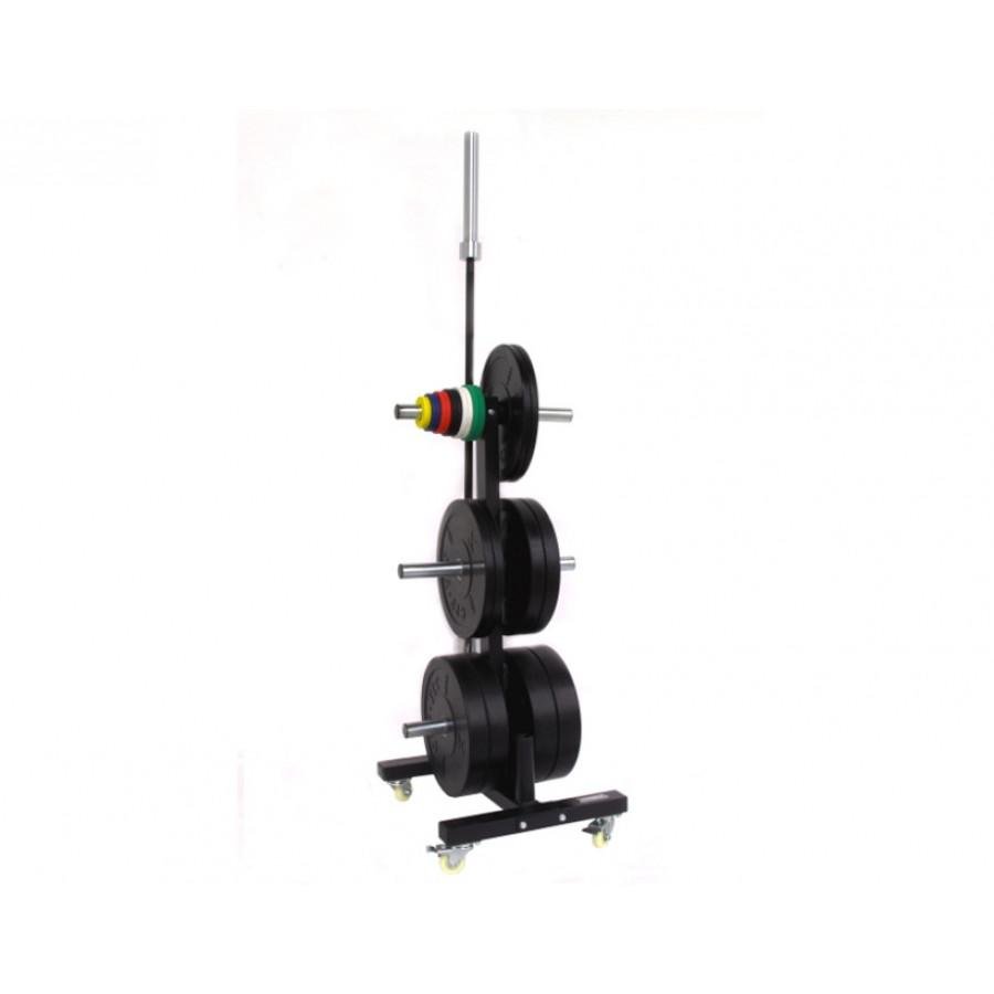 CFF Dual Olympic Bar & Bumper Plate Tree - Weight Storage rack w/wheels