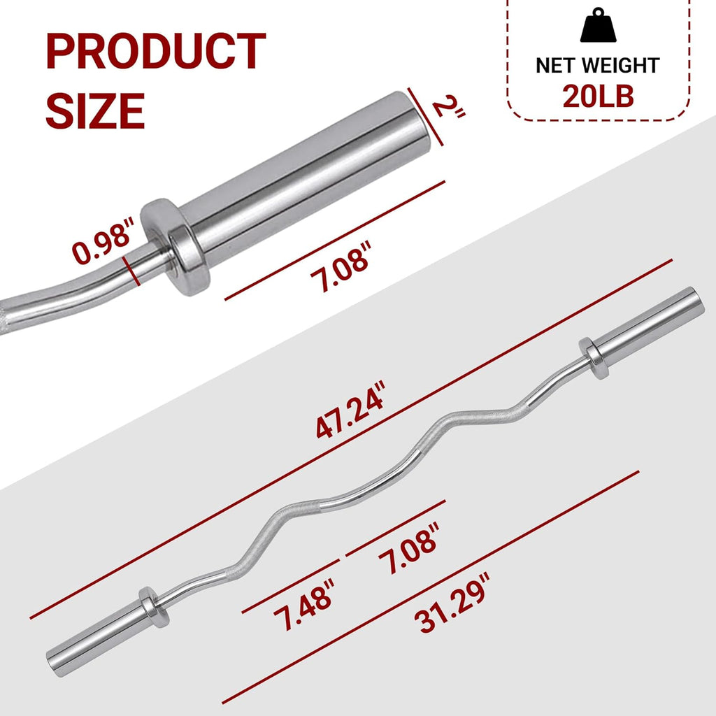 Olympic Barbell Curl Bar EZ Bar Strength Training Bar Filettato Cromato Bilanciere Bar Bar per Sollevamento Pesi, Hip Thrusts, Squat e Affondi Olympic Barbell Curl Bar EZ Bar Strength Training Bar Filettato Cromato Bilanciere Bar Bar per Sollevamento Pesi, Hip Thrusts, Squat e Affondi
