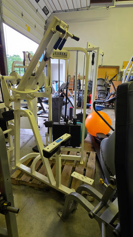 Cybex VR2 Lat Pulldown 4515-331 with diverging path arms and white frame, Lancaster PA