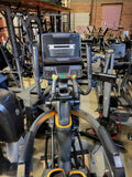 Detailed close-up of the interactive touch screen console console displaying exercise metrics, workout apps, and virtual active programming.