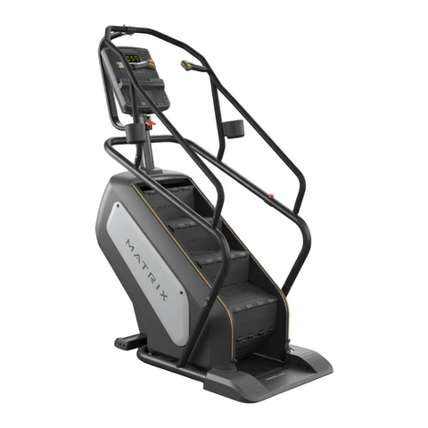 Matrix Performance commercial ClimbMill stair stepper machine featuring deep steps, ergonomic handrails, and a heavy-duty step-locking mechanism.