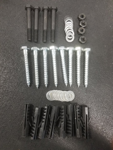 Included mounting hardware for wood studs and masonry for CFF pull up bar.
