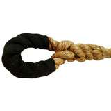Manila climbing rope eyelet with nylon sleeve.
