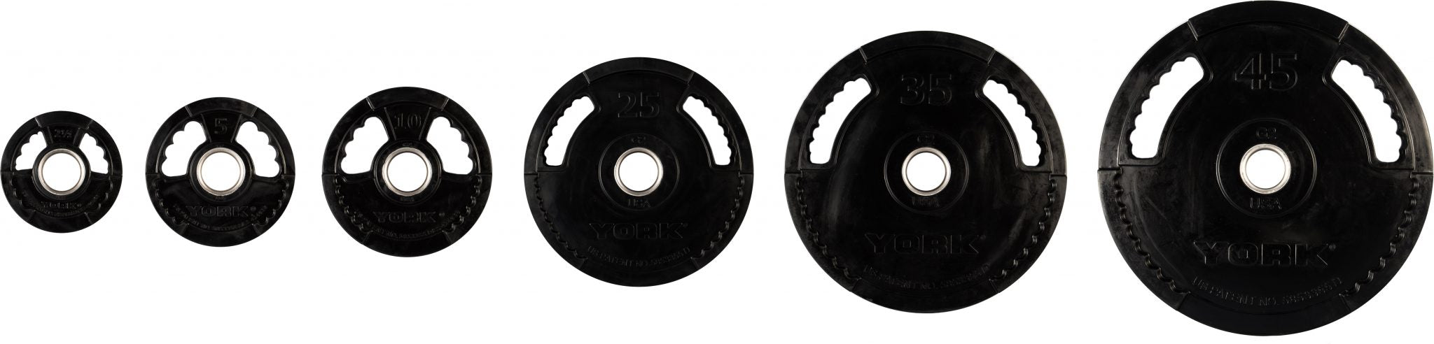 York Barbell lb. G2 Dual Grip Thin Line Rubber Encased Olympic Plate; 29078-29083
